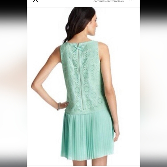 Ann Taylor LOFT eyelet mint green mini dress drop waist pleated hem size 4 - Picture 3 of 13